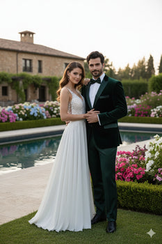 Men’s Dark Green Velvet Tuxedo Dinner Jacket – Slim Fit Formal Blazer with Satin Peak Lapel Lape