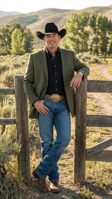 Men’s Olive Green Western Blazer Jacket, Classic Cowboy Style Sport Coat for Casual Formal Wear with Jeans