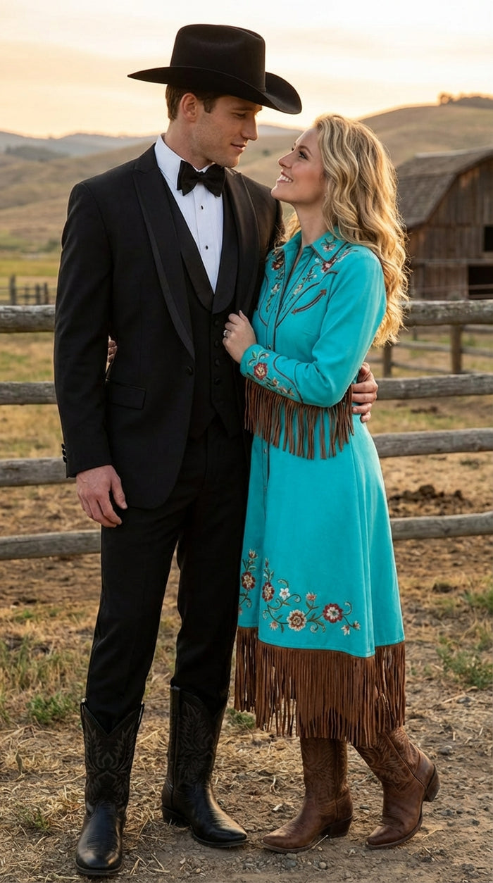 Black Western Tuxedo for Men | Classic Three Piece Formal Wedding Peak Lapel with Trim Collar Cowboy Suit - Image 6