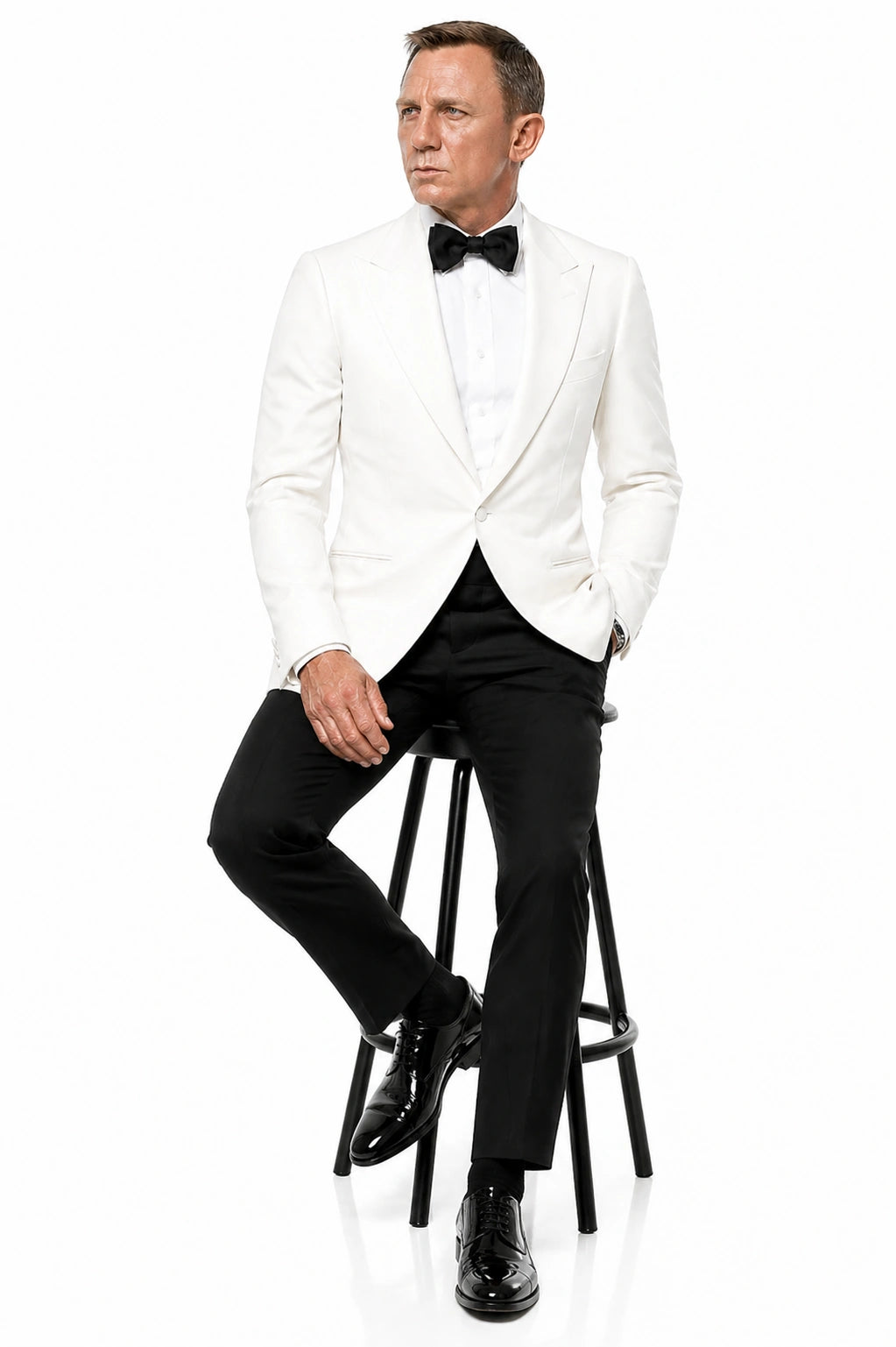 Men’s Pure White Dinner Jacket Blazer – James Bond Style Formal Tuxedo Blazer for Wedding, Black Tie & Evening Wear