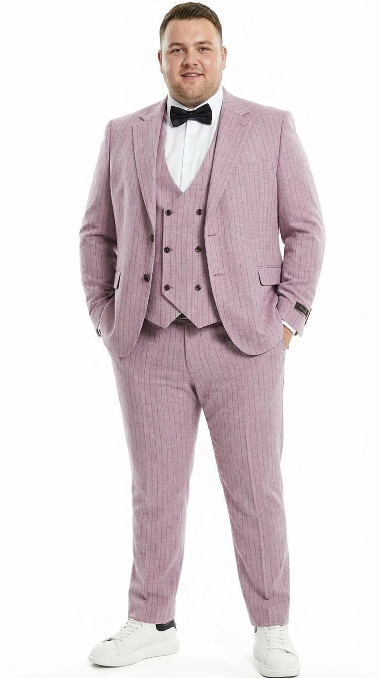 Men’s Dusty Rose Pink Pinstripe Three Piece Suit with Vest | Wedding and Party Formal Wear Prom or Church Suit Modern Fit