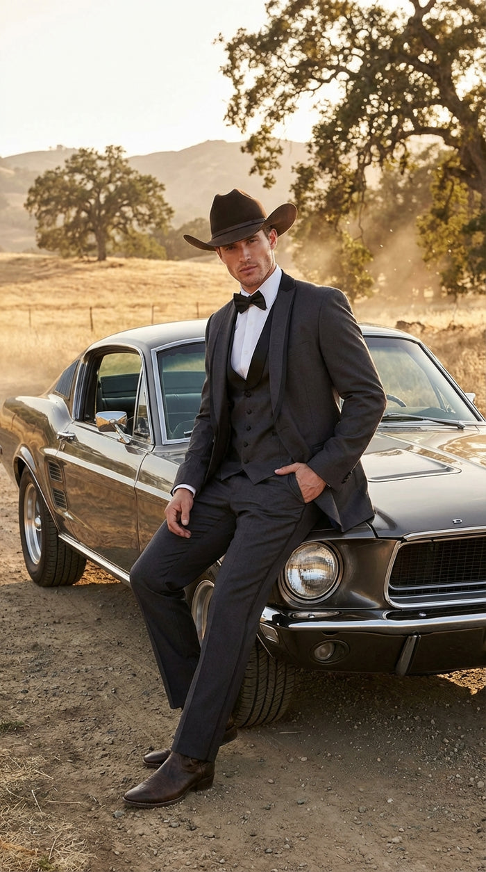 Charcoal Gray Western Tuxedo for Men | Classic Three Piece Formal Wedding and Evening Cowboy Tuxedo Suit With Trim Peak Lapel - Image 10