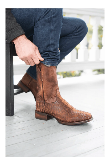 Dan Post Men's KA Python Print Leather Square Toe Boots - Brown
