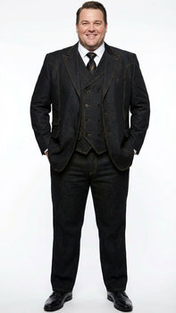 Men's Black Denim Fabric Suit – Classic Three Piece Denim Suit for Wedding, Prom and Church Wear - Image 6