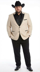 Men's Light Tan and Black Lapel Western Tuxedo Suit Set Wedding Party Cowboy Dress Tuxedo Black Pants - Image 6