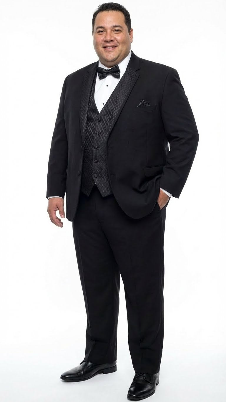 Men's Black Vested Tuxedo Suit with Patterned Lapel – Classic Formal Suit for Wedding, Party and Evening Events - Image 6