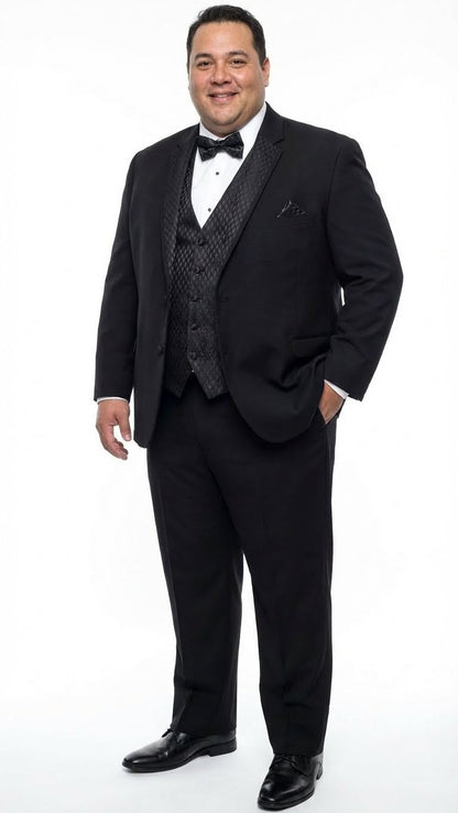 Men's Black Vested Tuxedo Suit with Patterned Lapel – Classic Formal Suit for Wedding, Party and Evening Events - Image 6