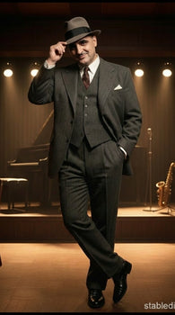 Al Capone Men’s Charcoal Gray Stripe 3-Piece Gangster Style Suit – 1920s Jazz Club Inspired Formal Suit Outfit - Image 5