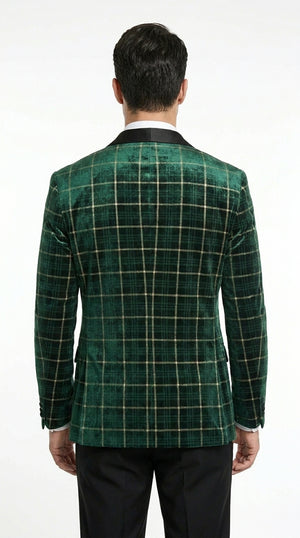 Men’s Green and Gold Plaid Christmas Holiday Blazer – Classic Check Party Jacket for New Year, Wedding and Festive New Year event