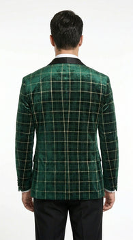 Men’s Green and Gold Plaid Christmas Holiday Blazer – Classic Check Party Jacket for New Year, Wedding and Festive New Year event