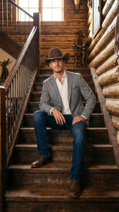 Men's Grey Tweed Herringbone Western Blazer Jacket  Style Look, Textured Formal Casual Sport Coat for Jeans - Image 6