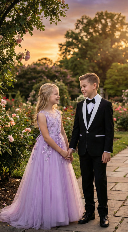 Boys Black Tuxedo Suit with White Shawl Lapel and Bow Tie | Formal Wedding & Prom Outfit Set - Image 4
