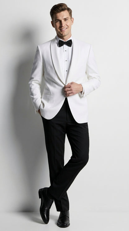 Snow White Dinner Jacket 100% Poly -  Blazer Jacket For Men Online1 Button Shawl Collar