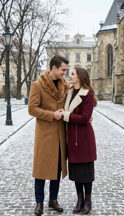 Men's Camel Brown Long Overcoat with Faux Fur Collar, Classic Winter Topcoat for Formal and Business Wear - Image 6