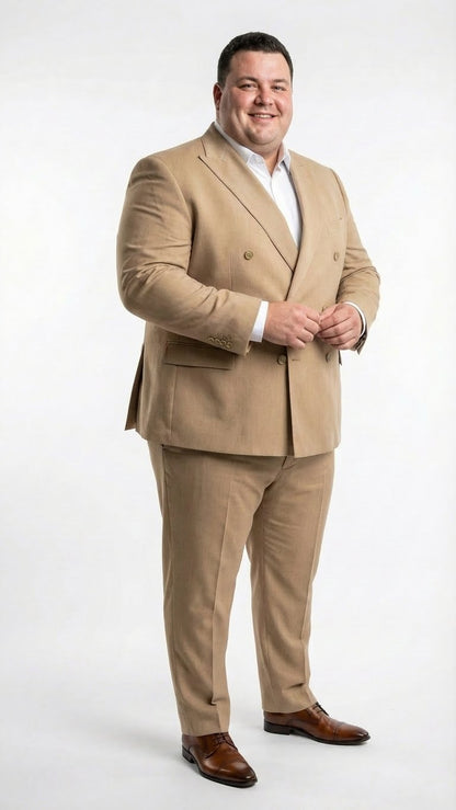 Vitali Brand Men’s Beige Double Breasted Suit – Classic Wedding, Prom & Party Wear Formal Outfit Khaki Camel Color