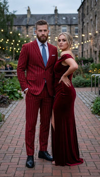 Men’s Red Pinstripe Suit – Stripe Two-Button Vested Suit 2 Buttons