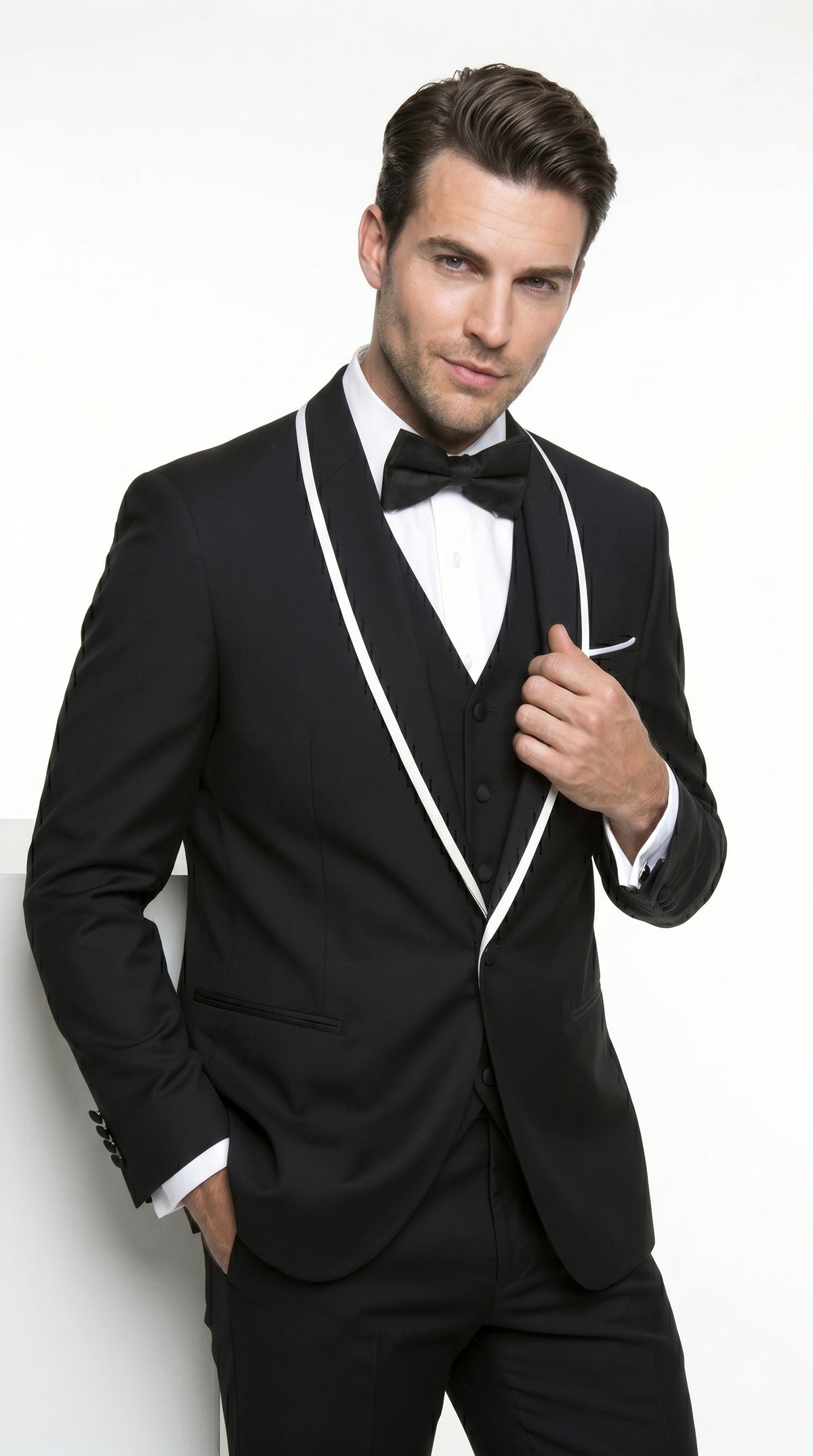 Men’s Black 1 Button Blazer with Shawl Lapel and White Trim, Formal Dinner Jacket Sport Coat