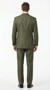 Men’s Olive Green Tuxedo With Trim Collar – Formal Wedding, Prom Suit Modern Fit