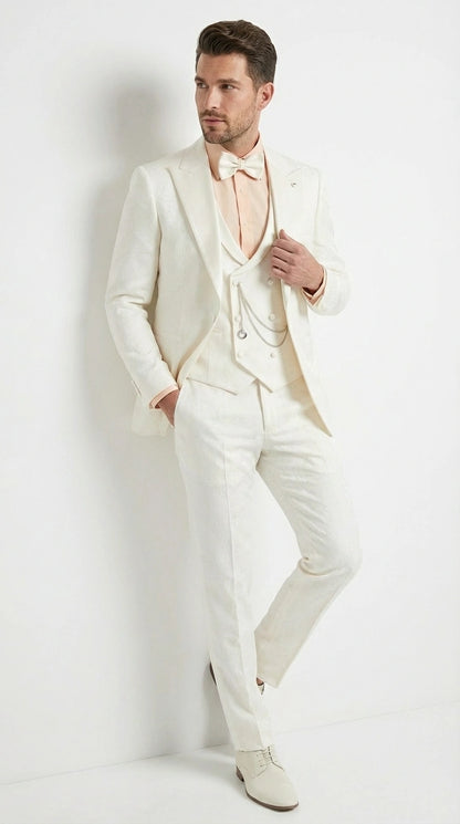 Vinci Men’s Ivory Three Piece Suit – Ivory 3PC Formal Wedding Suit for Groom, Prom and Black Tie Events  Modern Fit