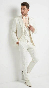 Vinci Men’s Ivory Three Piece Suit – Ivory 3PC Formal Wedding Suit for Groom, Prom and Black Tie Events