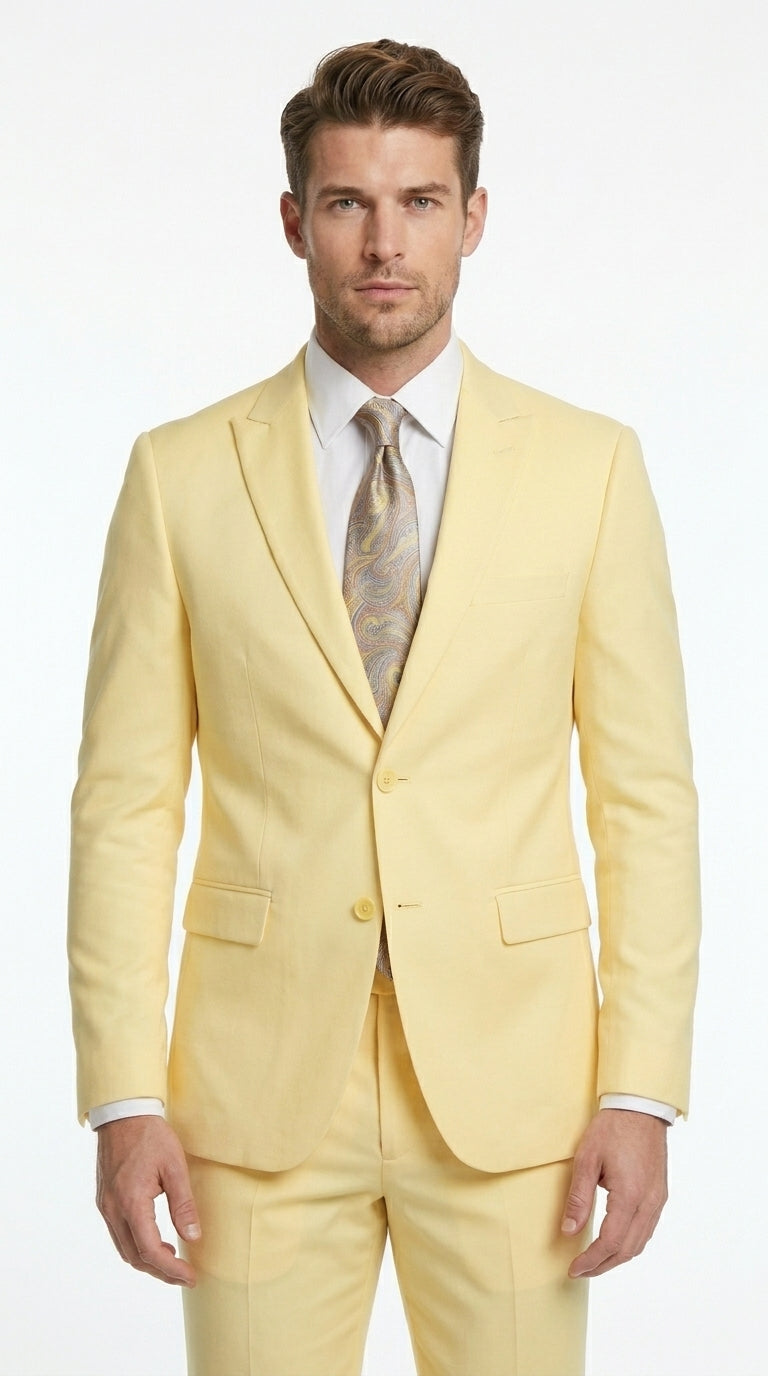 Men’s Pale Yellow 2 Piece Suit, Formal Dress Suit for Weddings, Prom, Parties, Summer Events, and Special Occasions By Vitali Modern Fit