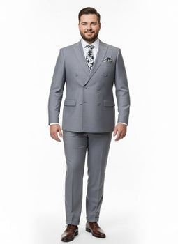 Mens Grey Tone on Tone Double-Breasted Suit – Classic Slim Fit 2 Piece Formal Business Gray Shadow Stripe - Image 6