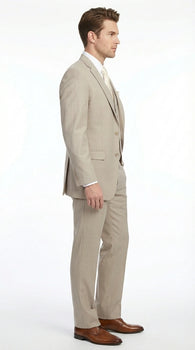 Men’s Tan Pinstripe Three Piece Suit – Classic Fit Pleated Pants  Tan Sand Beige Wedding, Church Shadow Ton on Tone  Business Suit for Men