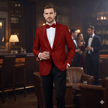 Big and Tall Men’s Burgundy Paisley Tuxedo Jacket – Satin Shawl Lapel Blazer with Bow Tie for Weddings, Proms, and Special Events - Image 6