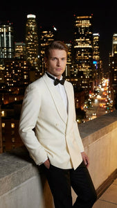 Men’s Ivory Double-Breasted Shawl Lapel Tuxedo Jacket | Premium Formal Dinner Jacket for Weddings and Black-Tie Events