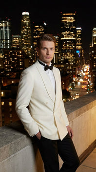 Men’s Ivory Double-Breasted Shawl Lapel Tuxedo Jacket | Premium Formal Dinner Jacket for Weddings and Black-Tie Events