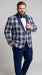 Men’s Tartan Blue Plaid and Solid Blue Tuxedo – Modern Check Pattern Formal Suit for New Year - Christmas - Holiday Jacket with Pants