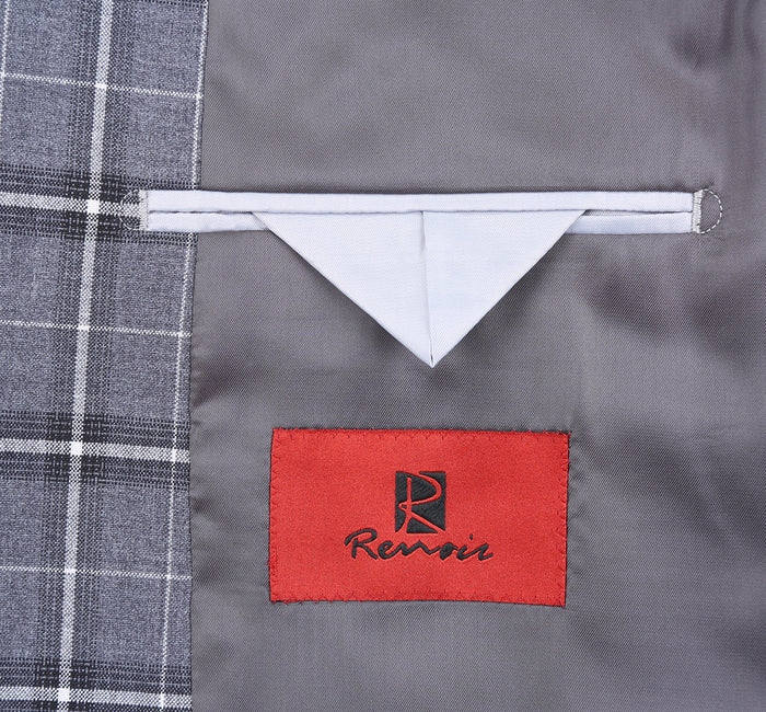 293-14 Men's Classic Fit Single Breasted Grey & White Check Suits - Image 6
