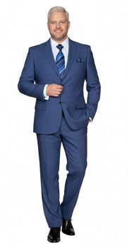 Mens Indigo Navy Blue Windowpane Check Suit – Classic 2-Piece Formal Business and Wedding Wear Set in Cobalt Blue - Image 6