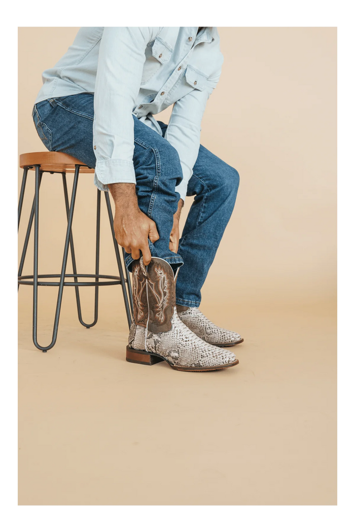 Dan Post Men's Brutus Python Snakeskin Square Toe Boots - Natural - Image 6