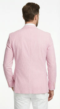Mens Pink Seersucker Blazer – Lightweight Striped Summer Sport Coat Casual Smart Formal Jacket