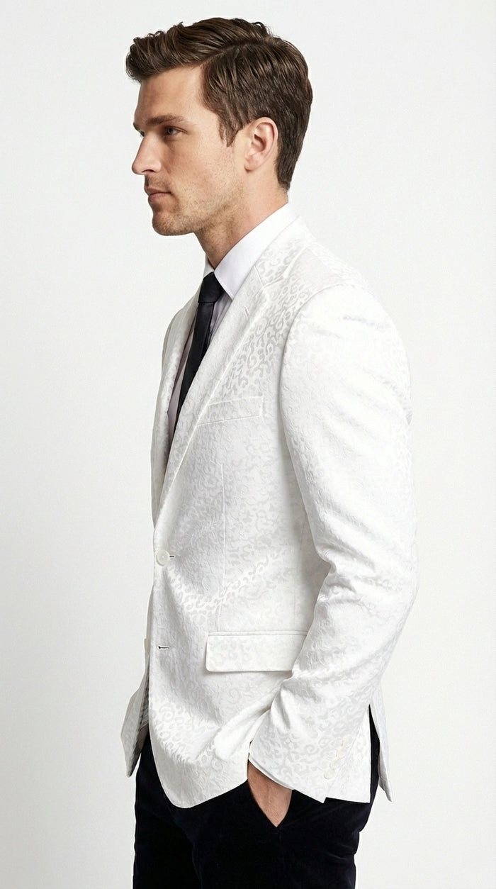 Men’s White Disco Blazer 1980s Sequin Style Jacket – Lapel Collar Party Blazer, Formal Evening Wear, Halloween Masquerade Club Outfit