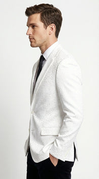 Men’s White Disco Blazer 1980s Sequin Style Jacket – Lapel Collar Party Blazer, Formal Evening Wear, Halloween Masquerade Club Outfit