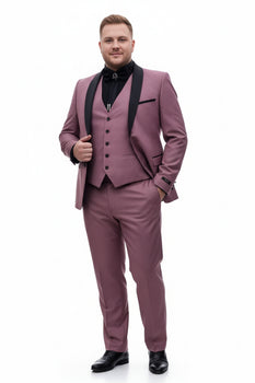 Men's Rose Pink Tuxedo Suit – Luxury Three-Piece Formal Wear with Black Satin Lapel Dusty Mauve Color - Image 6