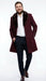 Men’s Burgundy Three Quarter Coat with Faux Fur Collar Overcoat – Luxury Winter Outerwear Three Quarter Carcoat Topcoat