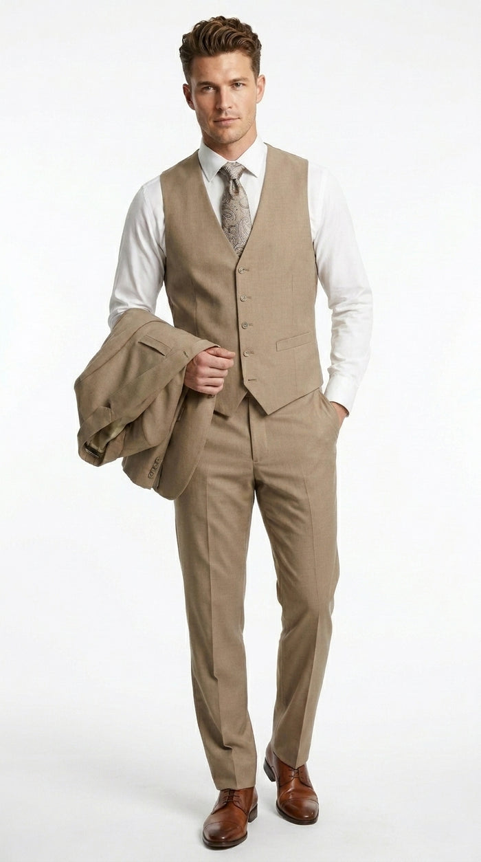 Big And Tall Men's Plus Size Men's Suits For Big Guys Beige