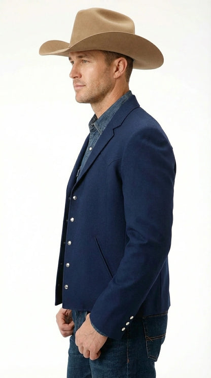 Mens Navy Blue Western Blazer Set – Cowboy Style Jacket and Pants Outfit Classic Country Western Blazer