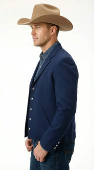 Mens Navy Blue Western Blazer Set – Cowboy Style Jacket and Pants Outfit Classic Country Western Blazer
