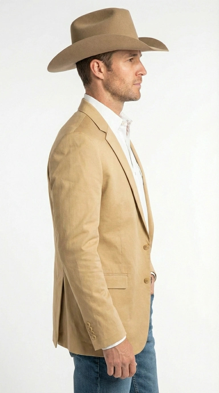 Men’s Tan Camel British khaki Western Blazer – Two Button Classic Casual Sport Coat - Cowboy Country Coat
