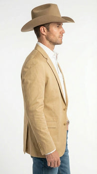 Men’s Tan Camel British Khaki Western Blazer – Two Button Classic Casual Sport Coat - Ranch Country Coat