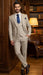 Men's Beige with blue Pinstripe Three-Piece Suit with Vest by Rossiman Vested Peak Lapel in Tan Stripe 1920s style