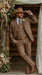 Men’s Light Brown Western 3 Piece Suit – Classic Country Style Blazer Vest Pants Set, Formal Cowboy Suit Toast