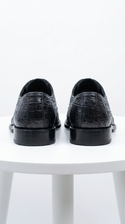 Men’s Los Altos Black Gator Belly Dress Shoes with Lace Up Front, Exotic Style Formal Shoes