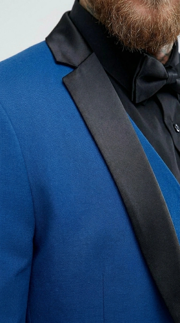 Men’s Royal Blue 3 Piece Suit with Black Lapel – Modern Formal Suit for Wedding, Prom and Party Wear Modern Fit
