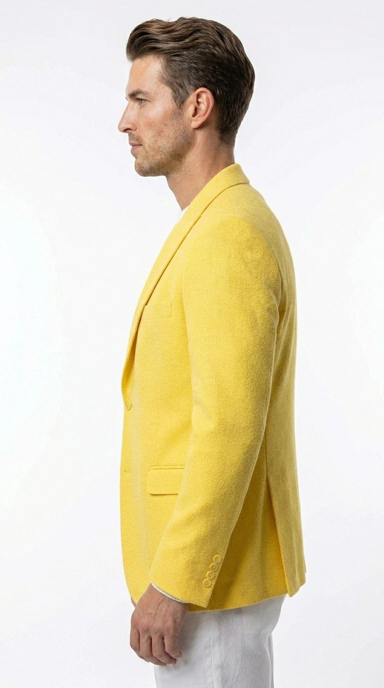 Zacci Brand Men’s Lemon Yellow Blazer Peak Lapel Hopsack Weave – Elegant Formal Blazer Jacket for Wedding, Party, Prom and Smart Casual Wear