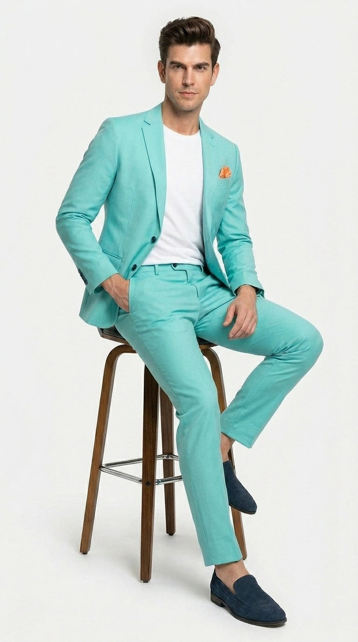Men’s Turquoise 2 Piece Suit with Jacket and Pants, Formal Wedding Suit for Prom, Parties, Summer Events, and Special Occasions Modern Fit